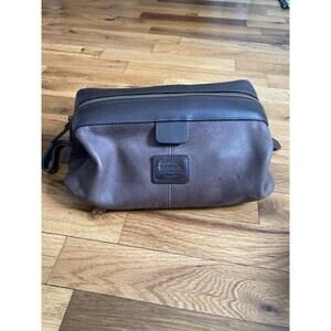 Fossil Vintage Men's Brown Leather Toiletry Travel Bag Dopp Kit Wide Mouth Zip